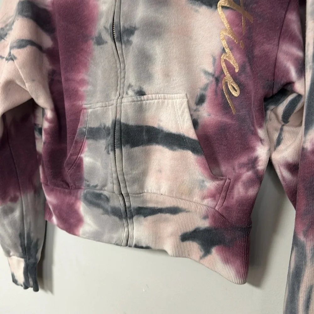 JUSTICE ACTIVE GIRLS PURPLE / PINK TIE DYE CROP ZIP FRONT HOODIE SIZE 8